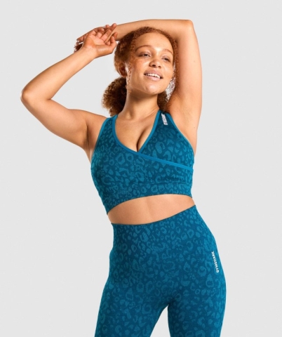 Gymshark Adapt Animal Seamless Women's Sports Bra Turquoise | UAE-42UIAC