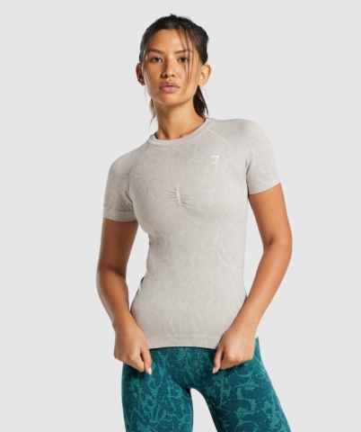 Gymshark Adapt Animal Seamless Women's T Shirts Grey | UAE-67ZFAI