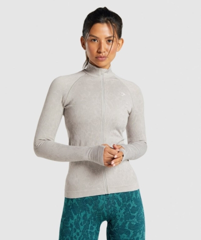 Gymshark Adapt Animal Seamless Zip Up Women's Jackets Grey | UAE-94MKDQ