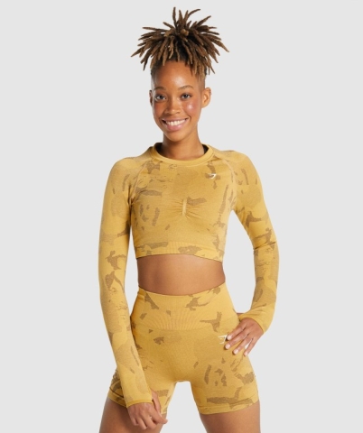 Gymshark Adapt Camo Seamless Crop Top Women's Sweatshirts Yellow | UAE-91FSCW