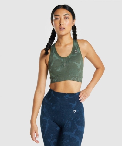 Gymshark Adapt Camo Seamless Racer Back Women's Sports Bra Green | UAE-72RMSI