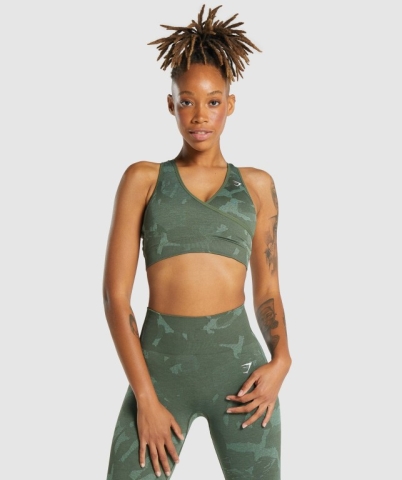 Gymshark Adapt Camo Seamless Women's Sports Bra Green | UAE-41DQOW