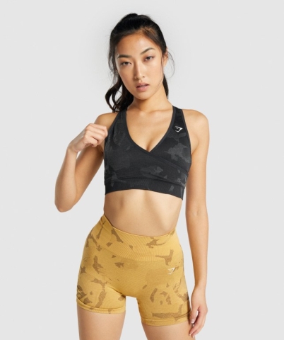 Gymshark Adapt Camo Seamless Women's Sports Bra Black | UAE-81TERQ