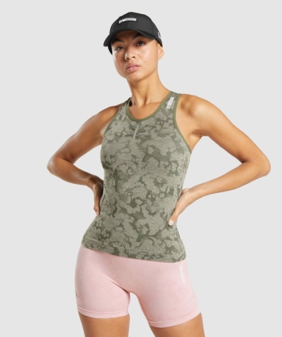 Gymshark Adapt Camo Seamless Women's Tank Tops Green | UAE-68NQGY