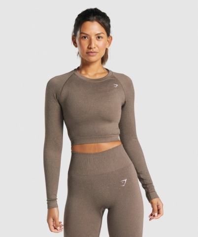 Gymshark Adapt Fleck Seamless Crop Top Women's Sweatshirts Brown | UAE-06VNQD