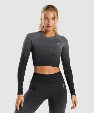 Gymshark Adapt Ombre Seamless Crop Top Women's Sweatshirts Black / Grey | UAE-12DOWV