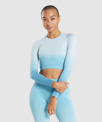 Gymshark Adapt Ombre Seamless Crop Top Women's Sweatshirts Light Blue / Light Blue | UAE-17XRVO