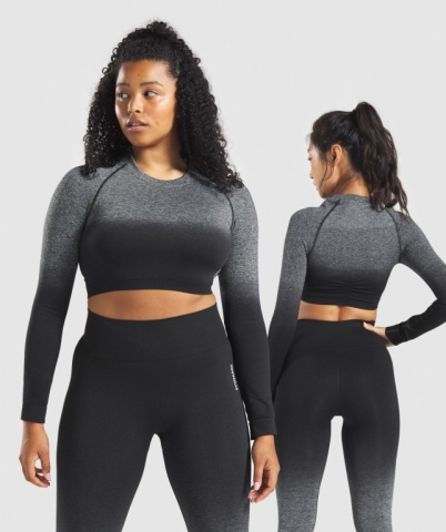 Gymshark Adapt Ombre Seamless Crop Top Women's T Shirts Black / Black | UAE-65ZDRT