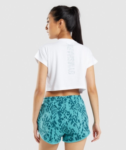 Gymshark Animal Graphic Crop Women's T Shirts White | UAE-15TQYV