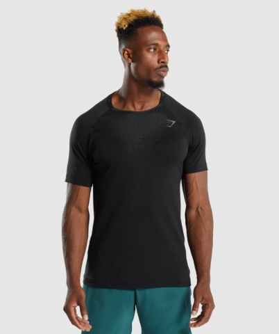 Gymshark Apex Contrast Men's T Shirts Black | UAE-40OQSP