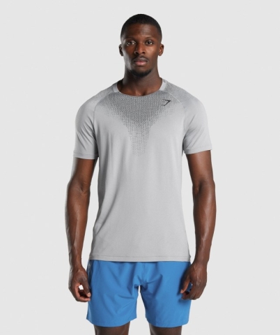 Gymshark Apex Contrast Seamless Men's T Shirts Grey | UAE-56ABRK