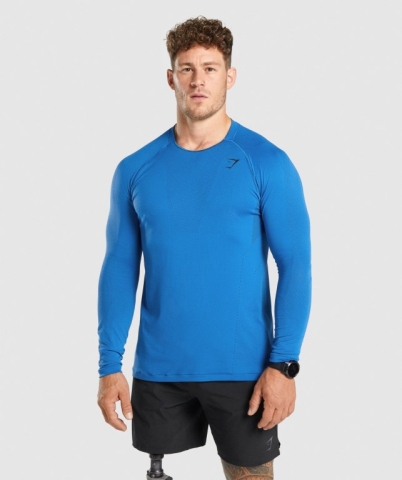 Gymshark Apex Seamless Men's T Shirts Blue | UAE-13FDWX