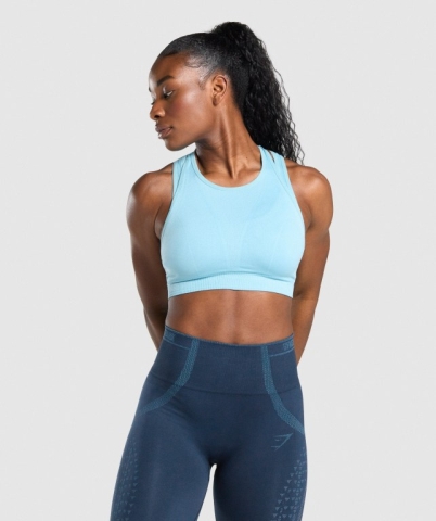 Gymshark Apex Seamless Women's Sports Bra Light Blue | UAE-10LAOR