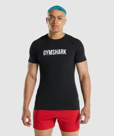 Gymshark Apollo Men's T Shirts Black | UAE-46AFEJ