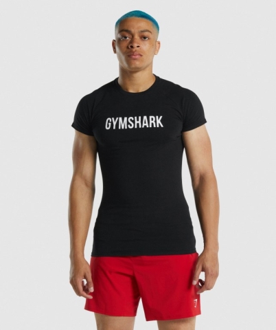 Gymshark Apollo Men's T Shirts Black | UAE-84BEOU