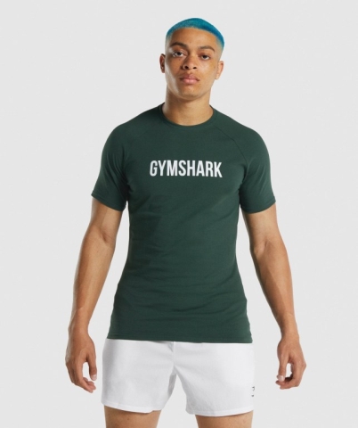 Gymshark Apollo Men's T Shirts Dark Green | UAE-36OGJD