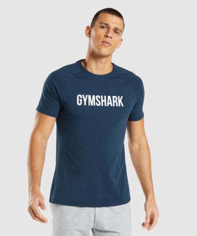 Gymshark Apollo Men's T Shirts Navy | UAE-13IACT