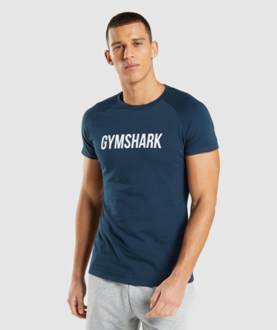 Gymshark Apollo Men's T Shirts Navy | UAE-43VFAL