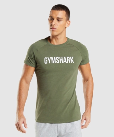 Gymshark Apollo Men's T Shirts Olive | UAE-47RJTY