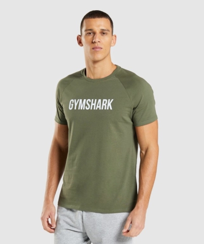 Gymshark Apollo Men's T Shirts Olive | UAE-62SLPY