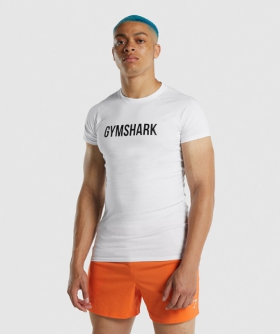 Gymshark Apollo Men's T Shirts White | UAE-25DIKN