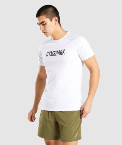 Gymshark Apollo Men's T Shirts White | UAE-27IFKS