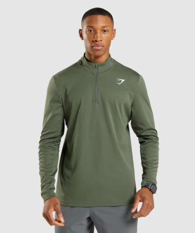 Gymshark Arrival 1/4 Zip Men's Hoodies Olive | UAE-36JVBD