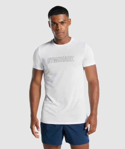 Gymshark Arrival Graphic Men's T Shirts White | UAE-65HSKT