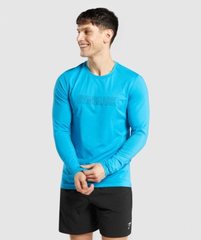 Gymshark Arrival Graphic Men's T Shirts Blue | UAE-93JPBF