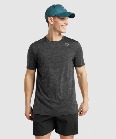 Gymshark Arrival Marl Men's T Shirts Black | UAE-51HLOJ