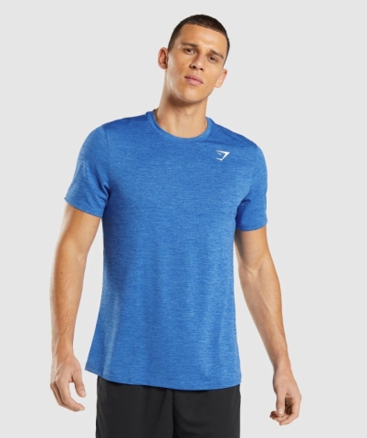 Gymshark Arrival Marl Men's T Shirts Blue / Blue | UAE-28JPRQ