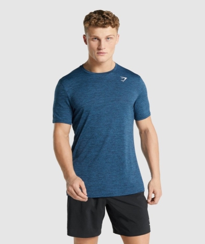 Gymshark Arrival Marl Men's T Shirts Navy | UAE-24LSFP