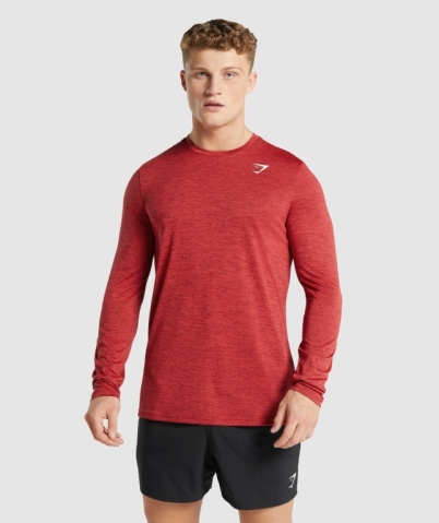 Gymshark Arrival Marl Men's T Shirts Red | UAE-01RTWQ