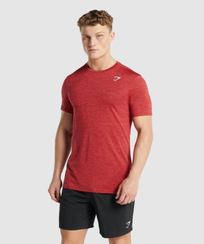 Gymshark Arrival Marl Men's T Shirts Red | UAE-27UBTE