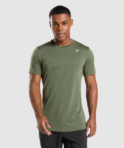 Gymshark Arrival Men's T Shirts Olive | UAE-56GQMH