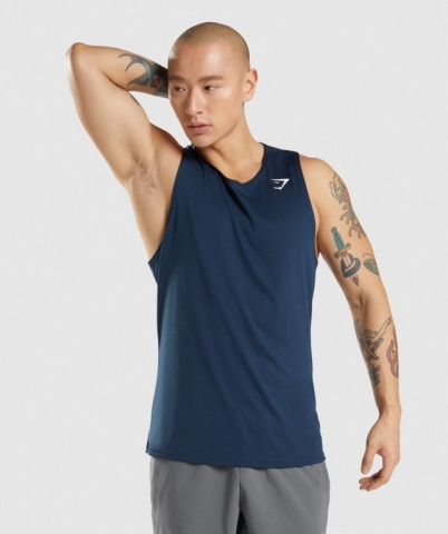 Gymshark Arrival Men's Tank Tops Navy | UAE-49DPQC