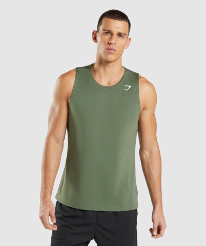 Gymshark Arrival Men's Tank Tops Olive | UAE-89XBDO