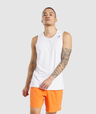 Gymshark Arrival Men's Tank Tops White | UAE-94ZHEM