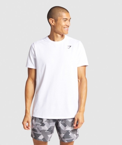 Gymshark Arrival Regular Fit Men's T Shirts White | UAE-76IJHT