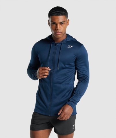 Gymshark Arrival Zip Up Men's Hoodies Navy | UAE-74YBDL