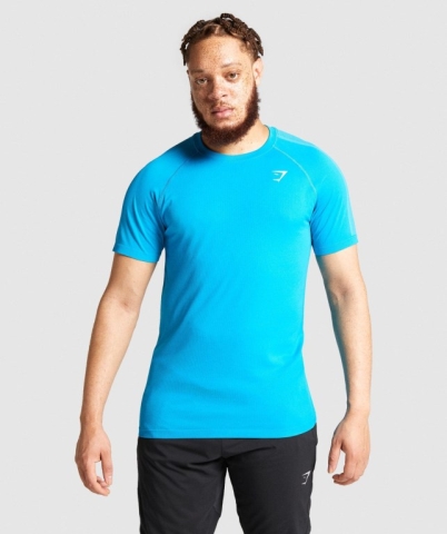 Gymshark Aspect Lightweight Seamless Men's T Shirts Blue | UAE-32JGWP