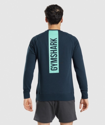 Gymshark Bold Crew Men's Hoodies Navy | UAE-62QMSA