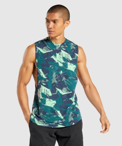 Gymshark Bold Drop Arm Men's Tank Tops Green | UAE-47YFTB