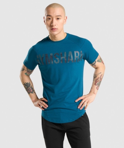 Gymshark Bold Men's T Shirts Turquoise / Camo | UAE-79KEPX