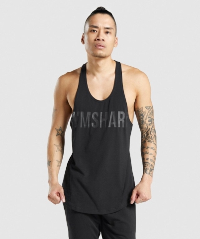 Gymshark Bold Men's Tank Tops Black / Black | UAE-89WDIA