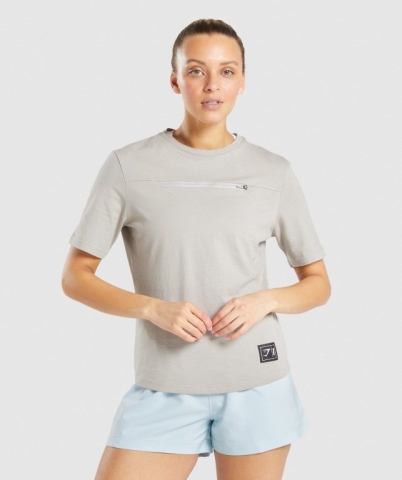 Gymshark CTY Women's T Shirts Grey | UAE-32RYTD