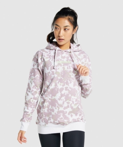 Gymshark Camo Graphic Oversized Women's Hoodies White / Purple | UAE-10QFIK