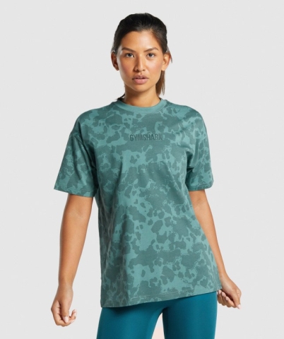 Gymshark Camo Graphic Oversized Women's T Shirts Dark Green | UAE-29ZRWQ