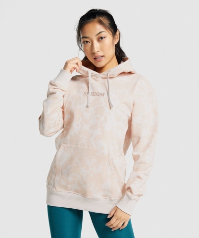 Gymshark Camo Graphic Oversized Women's Hoodies Cream / Light Brown | UAE-52VPSU