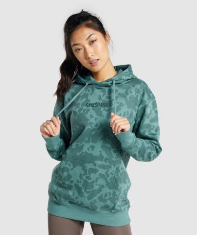 Gymshark Camo Graphic Oversized Women's Hoodies Dark Green | UAE-65SKNZ